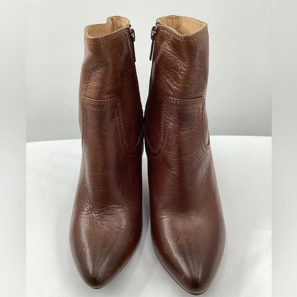 Frye Carson Cognac Dark Brown Leather Wedge Boots